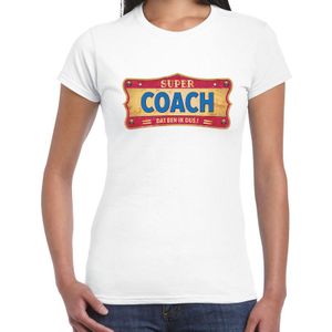 Super coach cadeau / kado t-shirt vintage wit voor dames