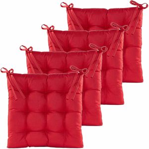 Stoelkussen gewatteerd - 4x - rood - 38 x 38 cm - binnen/buiten