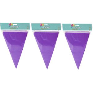 Party Vlaggenlijn - 3x - binnen/buiten - plastic - paars - 600 cm - 25 vlaggetjes
