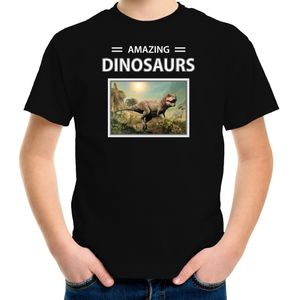 T-rex dinosaurus t-shirt met dieren foto amazing dinosaurs zwart voor kinderen