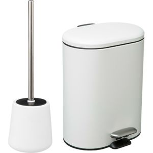 5Five Badkamer/toilet accessoires - WC-borstel en pedaalemmer 6L - wit
