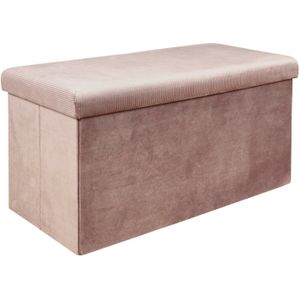 HOME DECO FACTORY - Coffre Banc Pliable Velours Cotele Giulia - Roze - Opvouwbaar - Praktisch Ontwerp