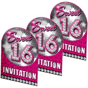 Sweet 16 thema party uitnodigingskaarten 40x stuks