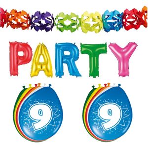 9 jaar verjaardag versiering pakket slinger/ballonnen/folie letters
