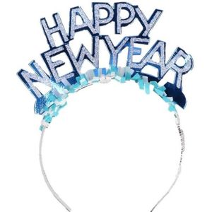 Diadeem Happy New Year blauw voor volwassenen