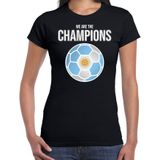 Argentinie WK supporter t-shirt we are the champions met Argentijnse voetbal zwart dames