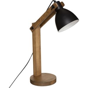 Atmosphera Tafellamp/bureaulampje Design Light Cuba - hout/zwart - H56 cm