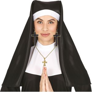 Nonnen/zuster verkleed setje - hoofdkapje/ketting/oorbellen - Halloween/carnaval thema accessoires