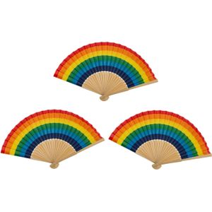 Spaanse hand waaier - 5x - Pride/Regenboog thema kleuren - bamboe/papier - 21 cm