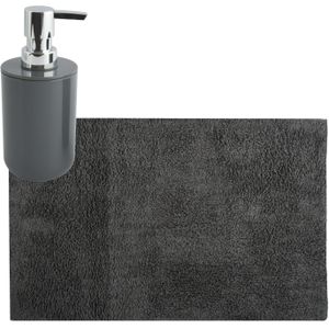 MSV badkamer droogloop mat/tapijt - 40 x 60 cm - met zelfde kleur zeeppompje 260 ml - donkergrijs