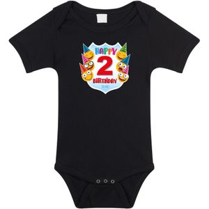Happy birthday 2e verjaardag romper / rompertje 2 jaar met emoticons zwart voor baby