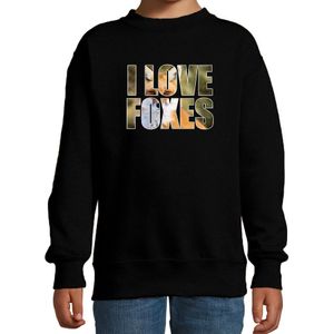Tekst sweater I love foxes met dieren foto van een vos zwart voor kinderen