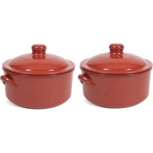 Terracotta Oviedo - 2x Stenen Ovenschalen/Stoofpotten 25 cm - Geschikt voor Gas en Keramisch