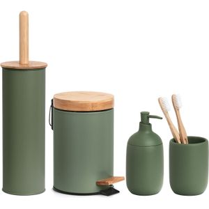 Zeller badkamer accessoires set 4-delig - kunststeen - salie groen