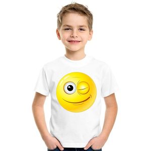 Emoticon t-shirt knipoog wit kinderen