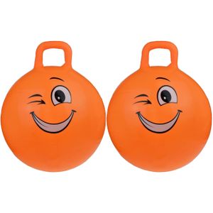 2x Stuks Skippybal Smiley Voor Kinderen Oranje 55 cm - Zomer Buiten Speelgoed