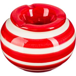 Terras asbak/stormasbak rond keramiek 12 x 7,5 cm rood met streep