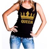 Zwart Koningsdag Queen tanktop met gouden glitters dames