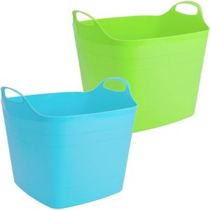 Voordeelset van 2x stuks kunststof flexibele emmers/wasmanden/kuipen 40 liter in het groen/blauw