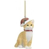 Kersthangers beige katten met kerstmuts 9 cm kerstversiering