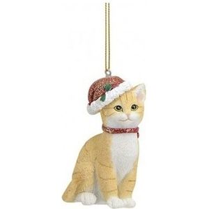 Kersthangers beige katten met kerstmuts 9 cm kerstversiering