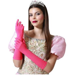 Verkleed handschoenen voor dames - polyester - fuchsia roze - one size - lang model