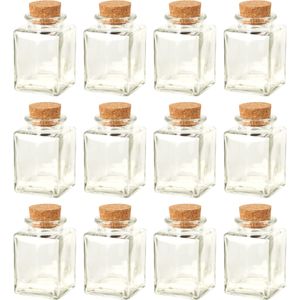 Glazen flesjes met kurk dop - set 12x - transparant - glas - 80 ml