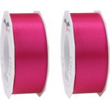 2x Luxe hobby/decoratie fuchsia roze satijnen sierlinten breed 4 cm/40 mm x 25 meter