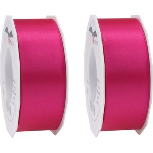 2x Luxe hobby/decoratie fuchsia roze satijnen sierlinten breed 4 cm/40 mm x 25 meter