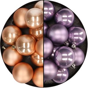 Kunststof kerstballen 6 cm  - 24x stuks - lichtbruin en lila paars