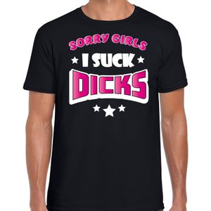Bellatio Decorations Gay Pride T-shirt voor heren - sorry girls i suck dicks - zwart roze - LHBTI