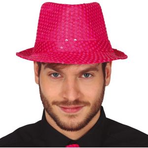 Glitter verkleed hoedje - fuchsia roze - verkleed accessoires - volwassenen/heren - met paillette