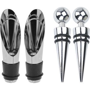 Excellent Houseware set 4x wijnflessen schenktuiten/afsluitdoppen RVS