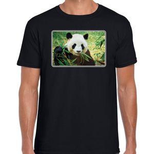 Dieren t-shirt met pandaberen foto zwart voor heren