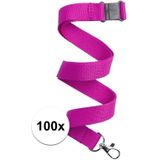 100x Keycord/lanyard fuchsia roze met sleutelhanger 50 cm