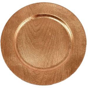 Gerimport kaarsenbord/onderbord - rond - goud - houtlook - D33 cm