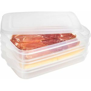 3x Vleeswarendoos voedsel bewaarbakjes transparant/wit - 26 x 16 x 10 cm- Vleeswaren bakjes - Broodbeleg bewaardoos
