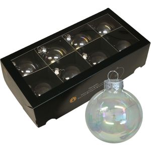 Kerstballen - 8x stuks - transparant parelmoer - glas - 8 cm