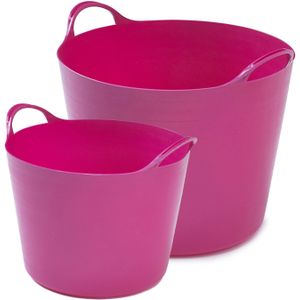 Flexibele emmers - 2x stuks - 14 liter en 39 liter - roze