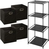 Storage Solutions Opbergrek Smartrack - met 4x mandjes linnen - zwart - 34 x 104 cm