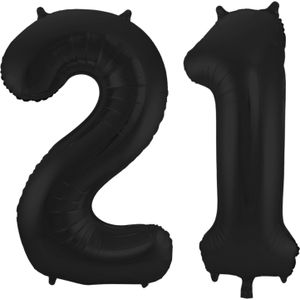 Grote folie ballonnen cijfer 21 in het zwart 86 cm