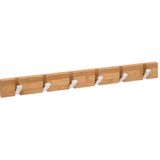 5Five Kapstok rek voor wand/muur - lichtbruin - 6x inklapbare ophanghaken - bamboe/metaal - B60 x H6 cm