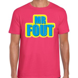 Mr. Fout fun tekst t-shirt voor heren roze met blauwe opdruk