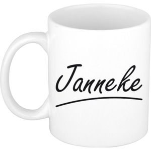 Naam cadeau mok / beker Janneke met sierlijke letters 300 ml