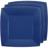 10x stuks feest gebaksbordjes kobalt blauw - karton - 18 cm - vierkant