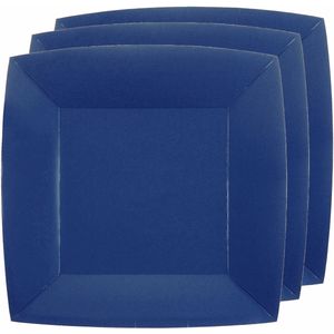 10x stuks feest gebaksbordjes kobalt blauw - karton - 18 cm - vierkant