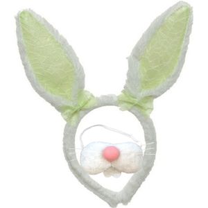 Paashaas/konijn oren diadeem groen/wit met tandjes/snuitje voor kind/volwassenen