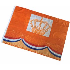 3x stuks Holland/oranje gevelvlag met kroon 100 x 150 cm