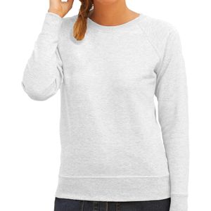 Grijze sweater / sweatshirt trui met raglan mouwen en ronde hals voor dames