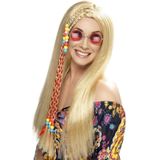 Dames Flower Power Hippie Sixties verkleed set pruik en bril en peace ketting